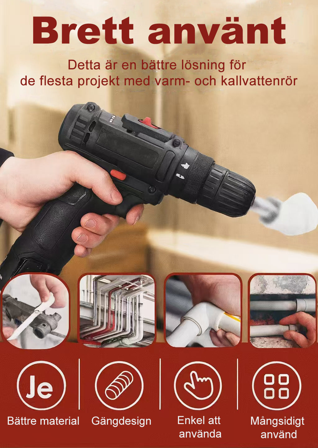 Invändigt och utvändigt gängverktyg för PVC-rör