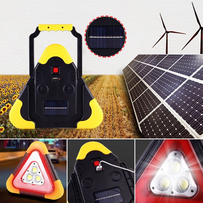 2-i-1 LED-varningstriangel med solenergi