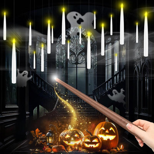 12 svävande LED-ljus med trollstav fjärrkontroll – flamlösa hängande ljus för jul- & halloween­dekoration