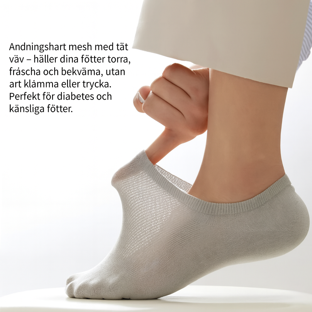Bekväma, andningsbara strumpor utan tryck eller åtsittande