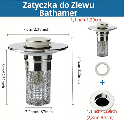 2-i-1 avloppspropp och hårsil för handfat