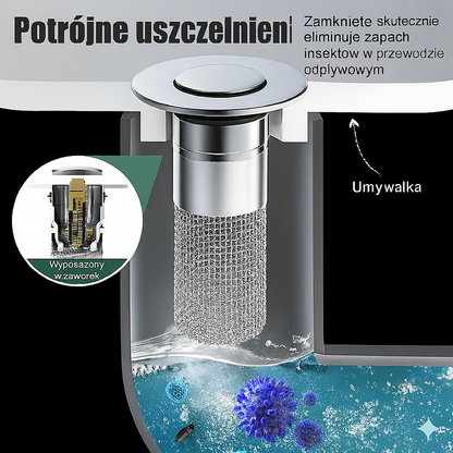 2-i-1 avloppspropp och hårsil för handfat