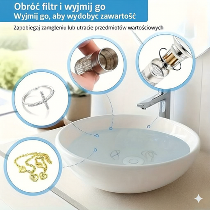 2-i-1 avloppspropp och hårsil för handfat