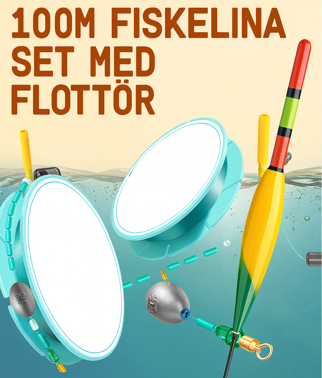 Färdigmonterad fiskelina (100 m) med flöte