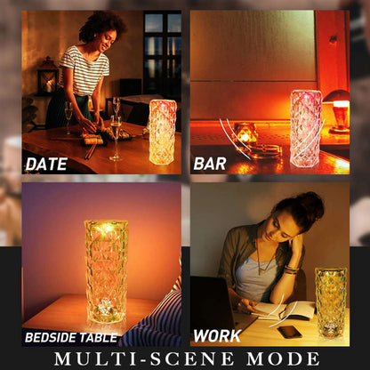 Romantiskt kristallros ljus med färgskifte